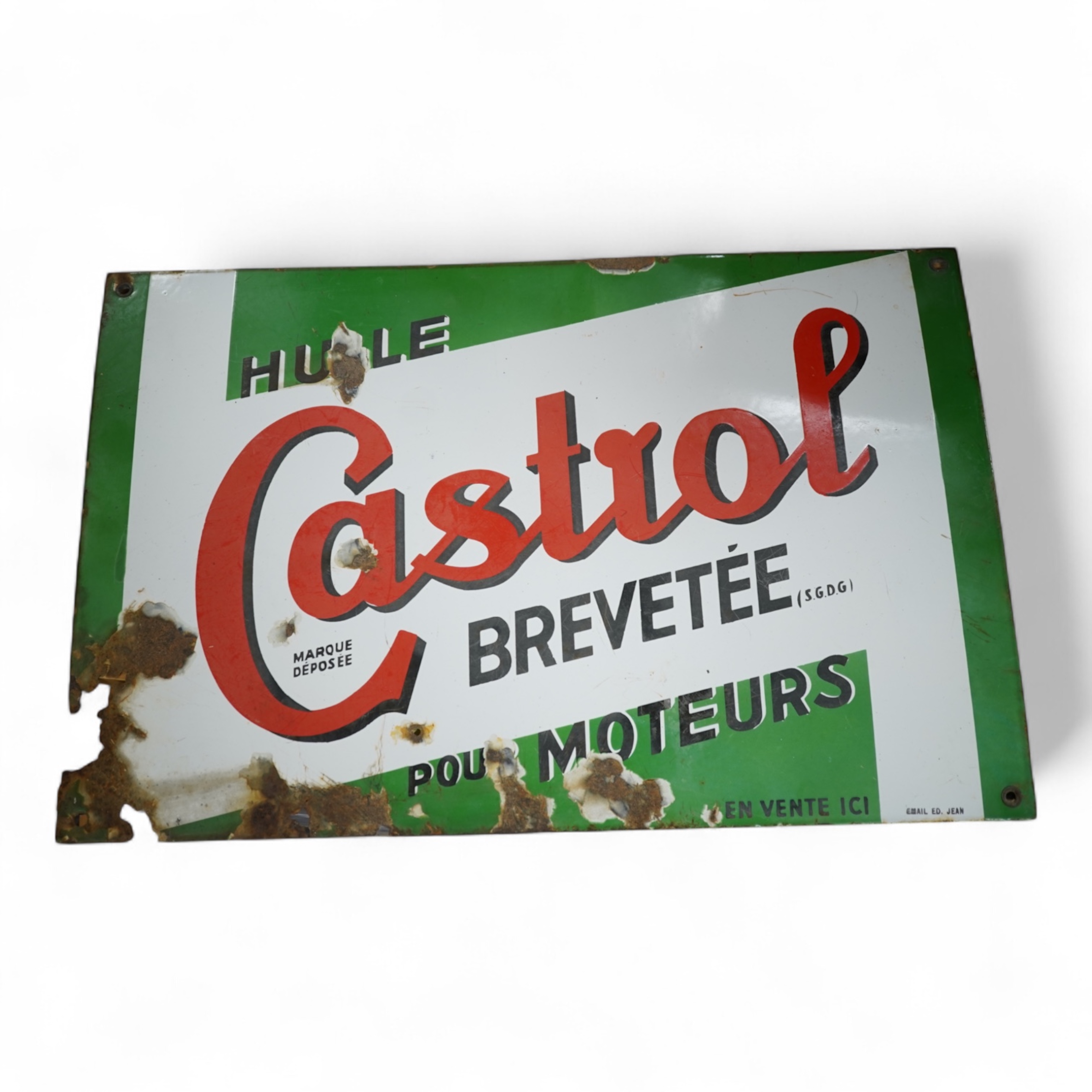 A French enamel 'CASTROL' advertising sign, 60cm x 46cm